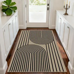 Easy Jute Rugs for Entryway, 3' x 5' Indoor Outdoor Rug, Black Farmhouse Washable Ultra-Thin Non-Slip Area Rug for Foyer, Backdoor, Living Room, Kitchen, Bedroom, Balcony