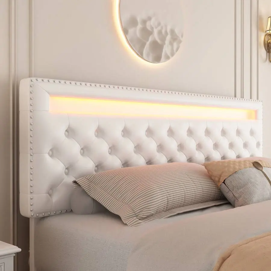 Rectangular Queen/King/Full Contemporary Black Multi-Functional LED Bed Frame - PU Leather & Velvet Upholstery, 4 Storage Drawers, Smart Control RGBW LED Lights in Headboard & Footboard