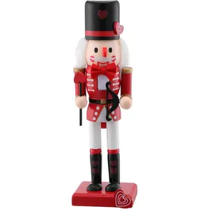 Valentine's Day Nutcracker Wooden Red Heart Nutcracker Figures 10 Inch Soldier Creative Collectible Gift for Valentine's Day Table Decor