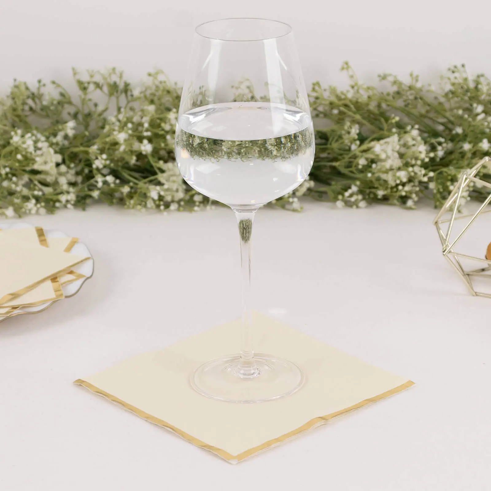 Disposable Paper Napkins - 50-Pack 2-Ply Ivory Gold Foil Edge Square Restaurant Tableware, 6.5"x6.5" for Weddings, Birthdays, Ideal for Event Planners
