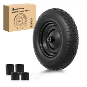 Yesker 4.80/4.00-8" Flat Free Tires and Wheels Replacement, 14.5" Solid PU Tire with 5/8" Axle Bore Bearing for Wheelbarrow, Gorilla Cart, Hand Truck, Utility Cart, 1 Pack fathersdaygift