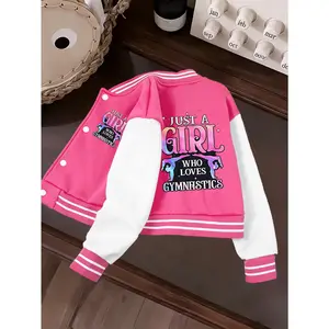 Girls Cropped Jacket with "Just A Girl Who Loves Gymnastics" Print, Casual Outdoor Style, Ideal Gift for Birthdays, Valentine’s Day & Back to School