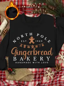 Women's Vintage Gingerbread Man & Arctic Letter Print Sweatshirt, Comfortable Pullover for Spring/autumn/winter, Casual Holiday Wear