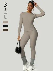 2-Piece Solid-Color Athletic T-Shirt Set Women's Sportswear Set, Slim-Fit RoundNeck Short Sleeves & High-Waisted YogaPants, Ideal for Gym Running OutdoorActivities,  Stretchy Suit Set, Fitness Outfits,Workout Running Outfits