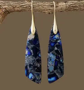 Blue Imperial Jasper Dangle Earrings Natural Gemstone Drop Earrings for Women