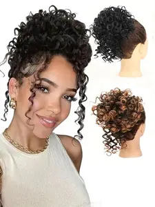 Women's Short Curly Hair Bun Wig, Synthetic Fiber Elastic Drawstring Ponytail Extension, Suitable for All Seasons & Sparse Hair, Synthetic Curly Wigs, Artificial Wig
