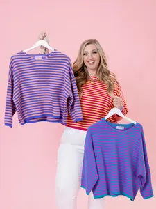 Boxy 3/4 Sleeve Striped Sweater by DD Design | S-3XL