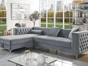 CM6652GY 2 pc Rosdorf park marlon amie gray tufted flannelette sectional sofa with pop up storage chaise