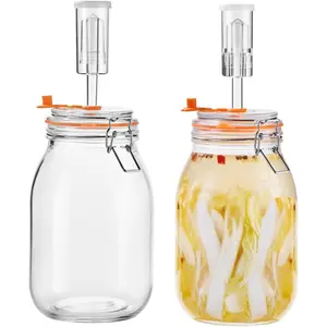 Fermentation Jar, 1.8 Liters Glass Fermenting Kit for Making Sauerkraut, Hot Sauce, , Cider and , Pack of 2