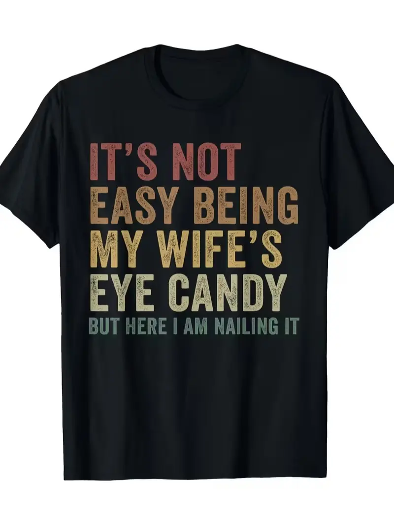 Men's Plus-Size Novelty Marriage-Themed T-Shirt – "It's Not Easy Being the Wife's Favorite" Graphic Tee – Soft, Breathable Crew Neck, Regular Fit 100% Cotton Casual Top – Humorous Gift for Husbands (Perfect for Anniversaries or Valentine's Day)