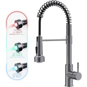 Black Stainless Kitchen Faucet with Pull Down Sprayer Single Hole Stainless Steel LED Faucet, Suitable for Farmhouses, RV, Laundry Room, Outdoor, and Campers. Llave para fregadero de cocina