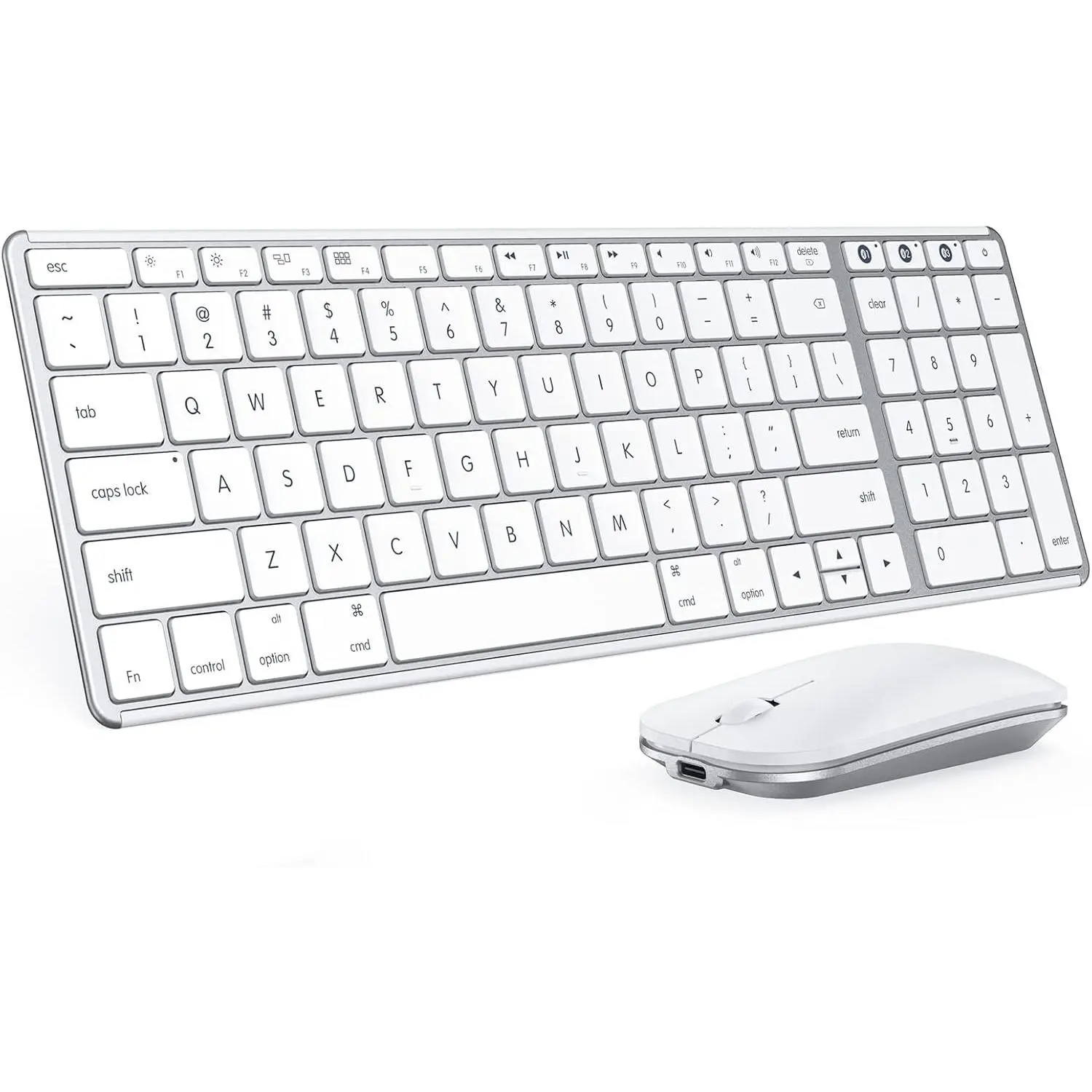 Keyboard and  for , SKM64-2 Multi-Device Rechargeable Slim  Keyboard  Stainless Steel Full Size, Compatible with MacBook Pro/Air, iPad, iMac - White