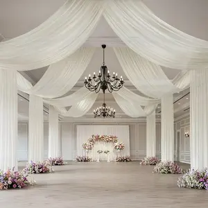 Sheer Wedding Arch Drape – 5ftx32ft Ivory Sheer Curtain Backdrop, Ceiling Drapery Panel
