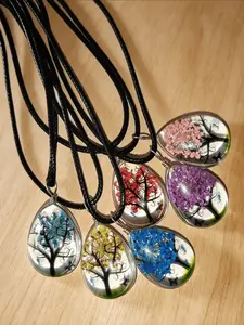 10-Piece Teardrop Life Tree Glass Pendants, Floral Lace Transparent Beads, DIY Necklace Earring Keychain, Mother's Day Gift, 18x25mm