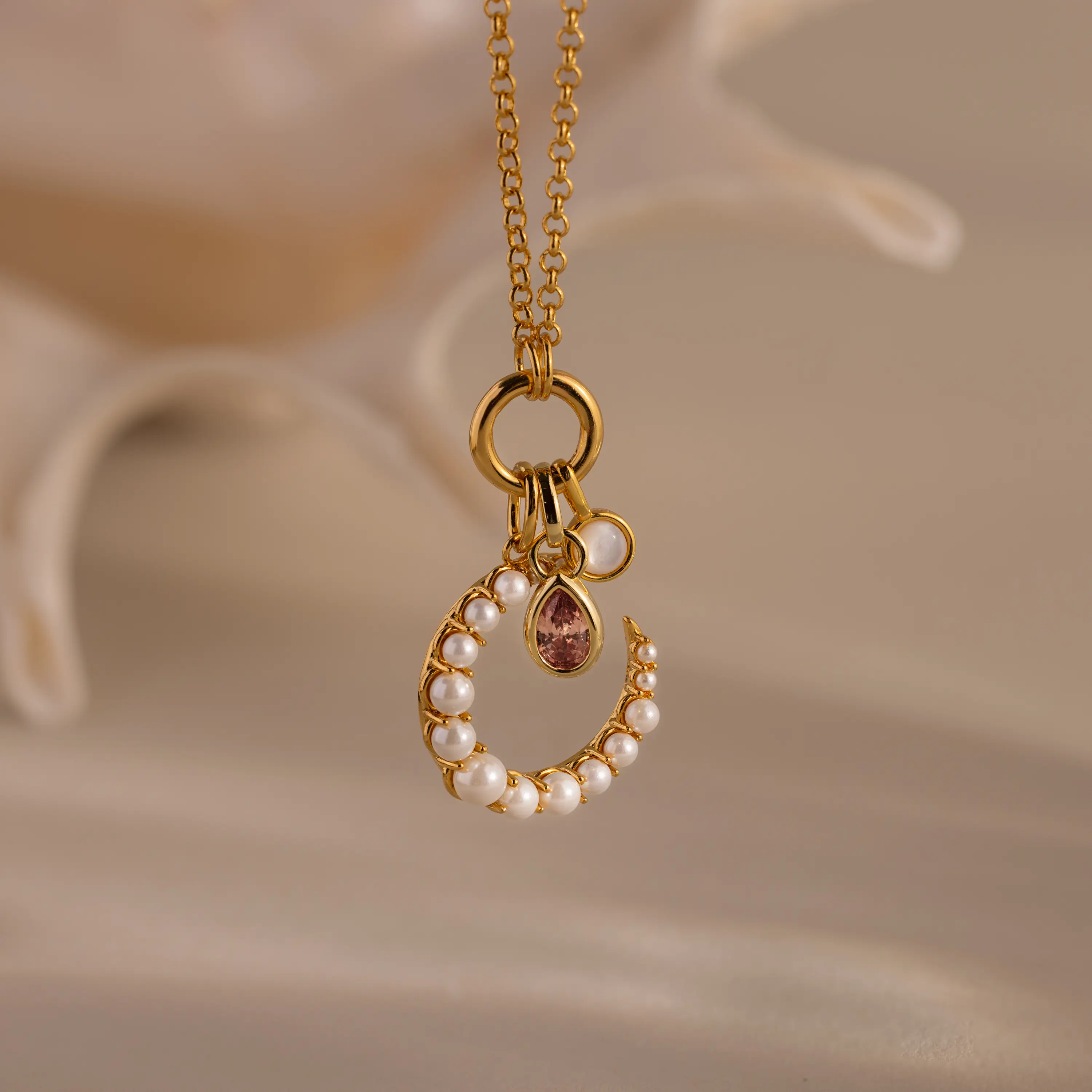 Pearl Moon Charm by Caitlyn Minimalist - Beaded Pearl Necklace Charm - Crescent Moon Pendant in Gold & Silver - Celestial Jewelry - Birthday Gift