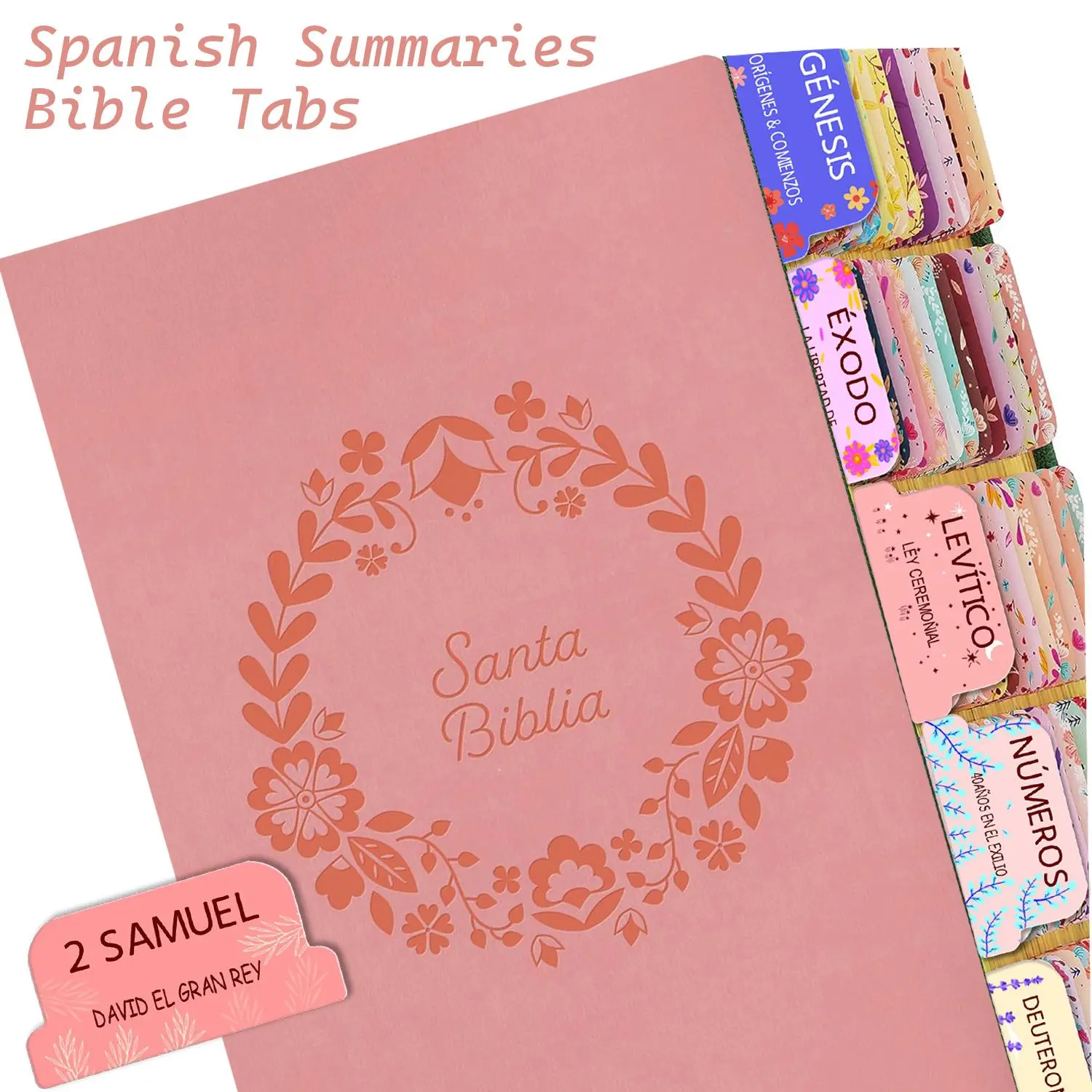 Spanish Bible Tabs, 5pcs Bible Tabs Labels in Spanish, Peel-and-stick Reposition Large Print Stickers, Bible Tabs for Women & Man, Sticker Pack, Floral Pattern Sticker, Sticky Index Tabs, Book Accessories
