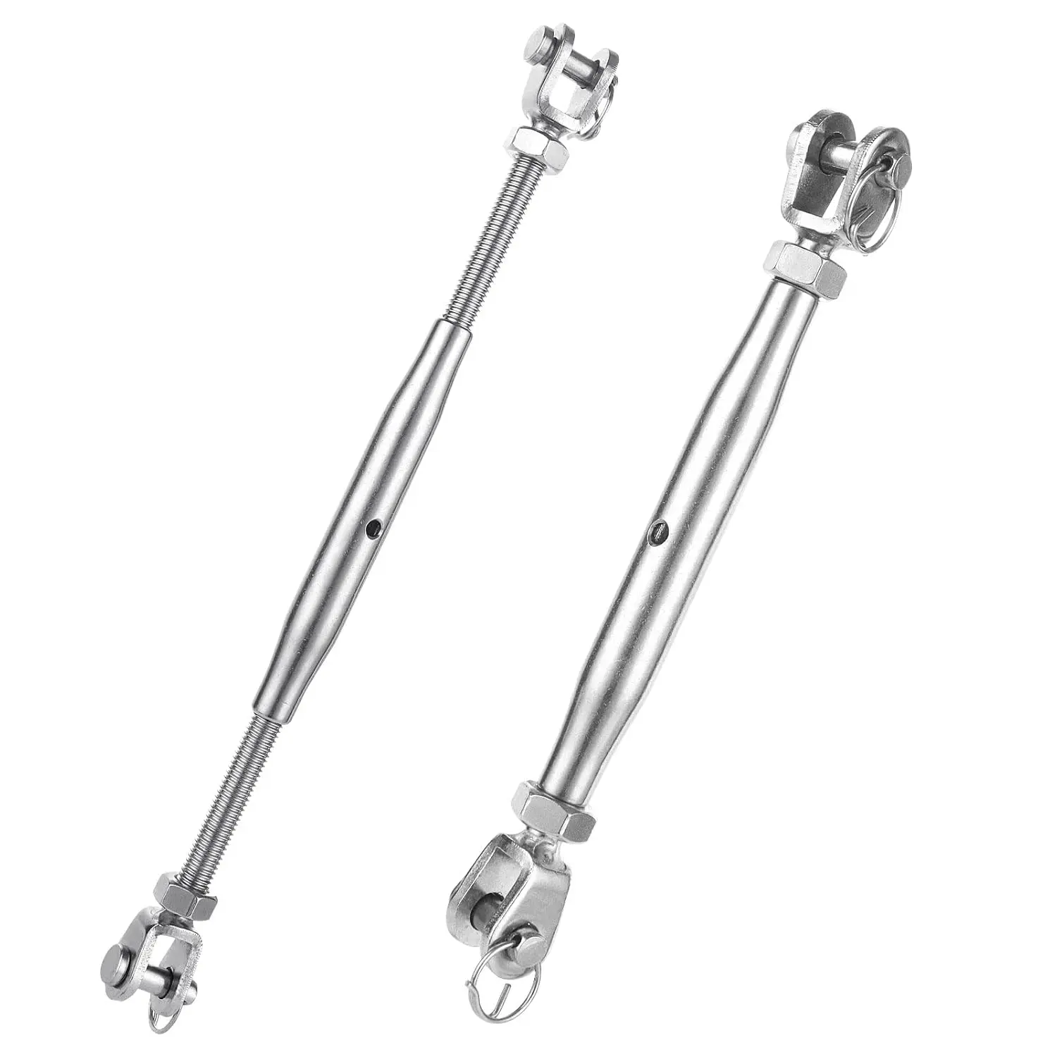 2-Pack 3/8 Inch M10 Jaw-and-Jaw Stainless Steel Rigging Screw Turnbuckle, Heavy-Duty Rust & Corrosion-Resistant Closed-Body Tensioner for Rigging Rope Turnbuckles, Steel Cable Wire Rope, Shade Sail, Steel Cable Turnbuckles