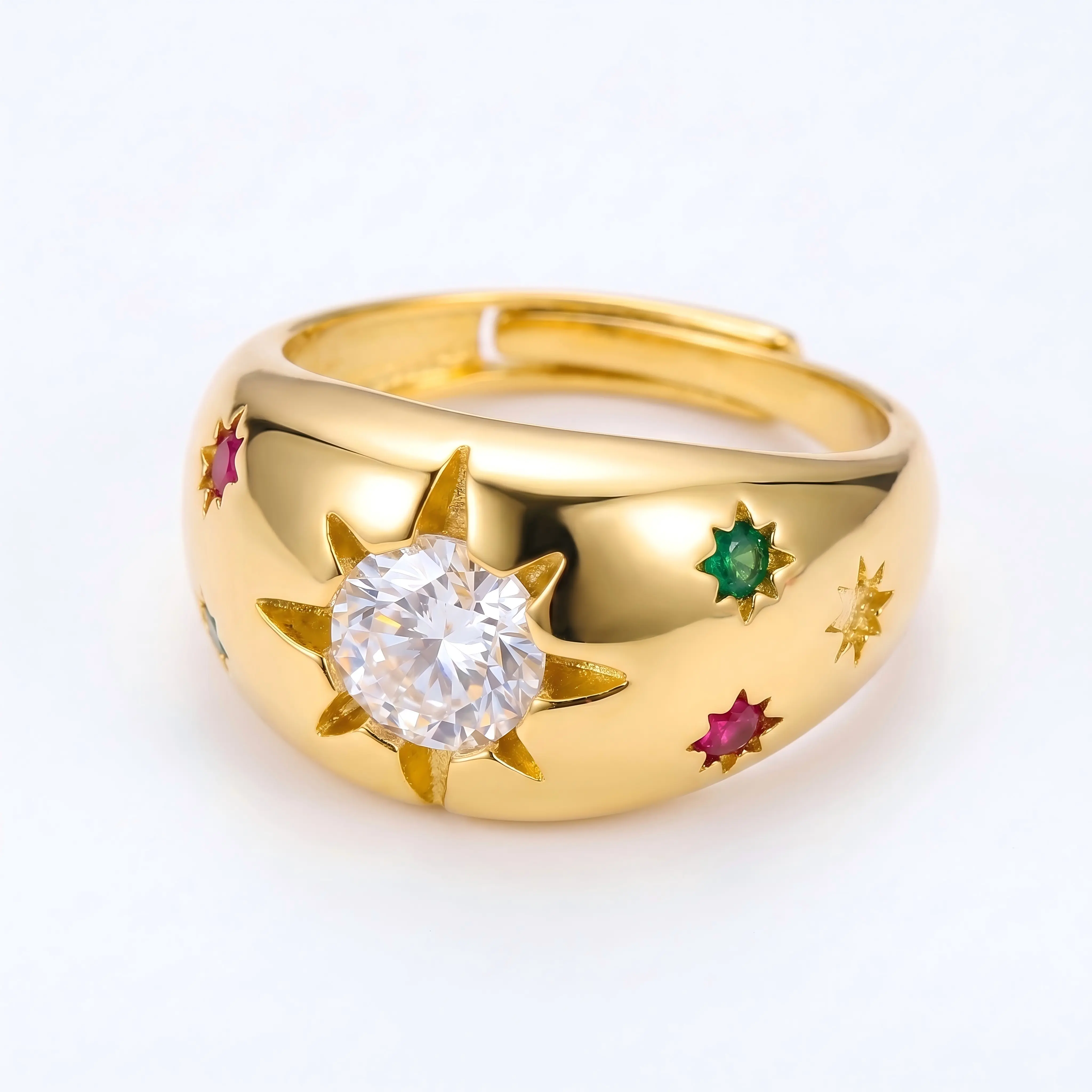 Celestial Starburst Ring - Gold Plated Vintage Dome Ring, Trendy Old Money Jewelry for Women, Waterproof Daily Wear, Elegant Valentine’s & Mother’s Day Gift，Tarnish-Free Gold Plated Statement Ring, Meaningful Gift for Her