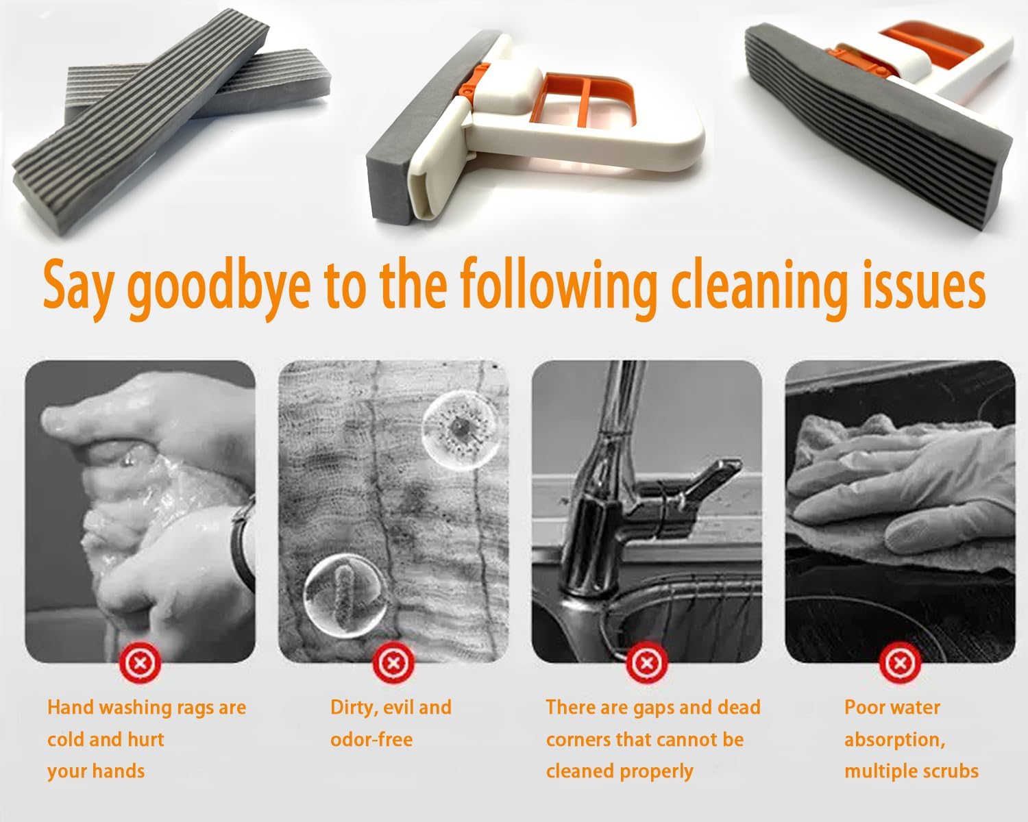 2026 New Mini Mop: Portable Self Squeezing Sponge Mop for Small Spaces, Bathroom Kitchen Desktop Glass Cleaning Gadgets, Wet & Dry Quick Clean Lightweight Compact Orange Can Stand or Hang