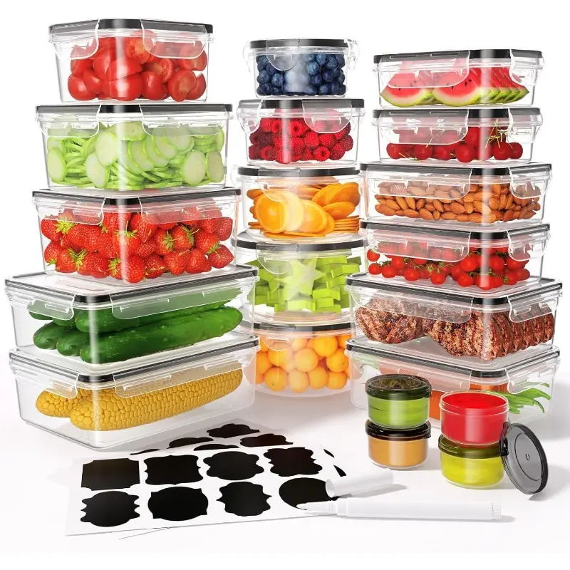 40 Pcs Food Storage Containers with Lids Airtight 20 Containers 20 Lids Plastic Meal Prep Container for Pantry Kitchen Organization BPAFree LeakProof with Labels Marker Pen