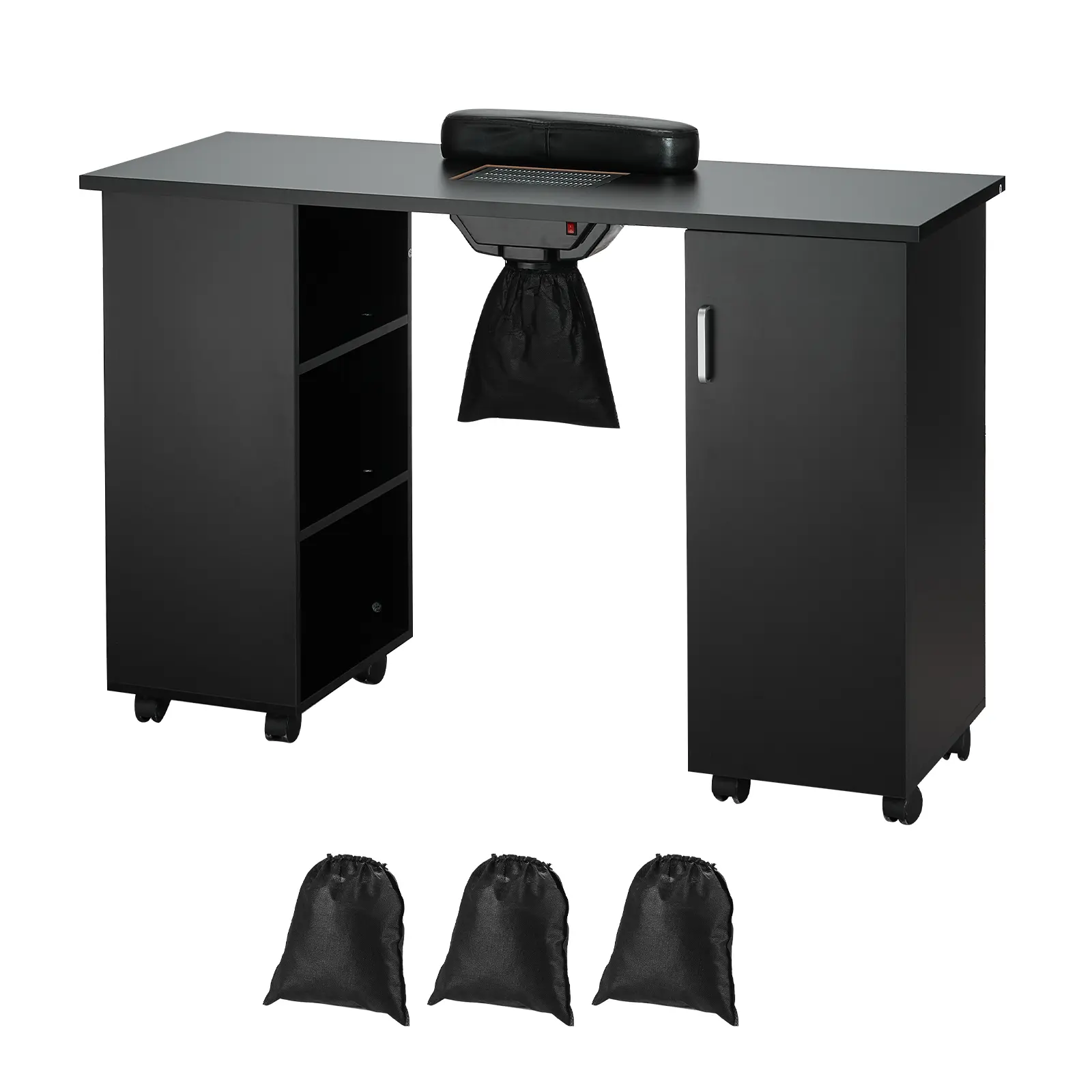 【summerfinds】VEVOR Manicure Table, Nail Table Station with Electric Dust Collector, Moveable Nail Tech Desk with 8 Wheels (4 Lockable), 3 Dust Bag & Wrist Rest, MDF Nail Art Workstation for Spa Beauty Salon, Black