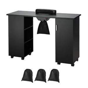 VEVOR Manicure Table, Nail Table Station with Electric Dust Collector, Moveable Nail Tech Desk with 8 Wheels (4 Lockable), 3 Dust Bag & Wrist Rest, MDF Nail Art Workstation for Spa Beauty Salon, Black