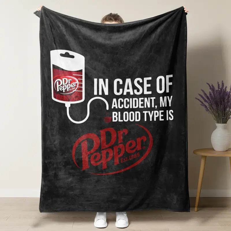 Dr Pepper Blanket, Funny Cartoon Flannel Throw Blanket Soft Cozy Fleece Blanket, Drink Lover Gift Blanket with Slogan Print for Sofa Bed Bedroom Decor