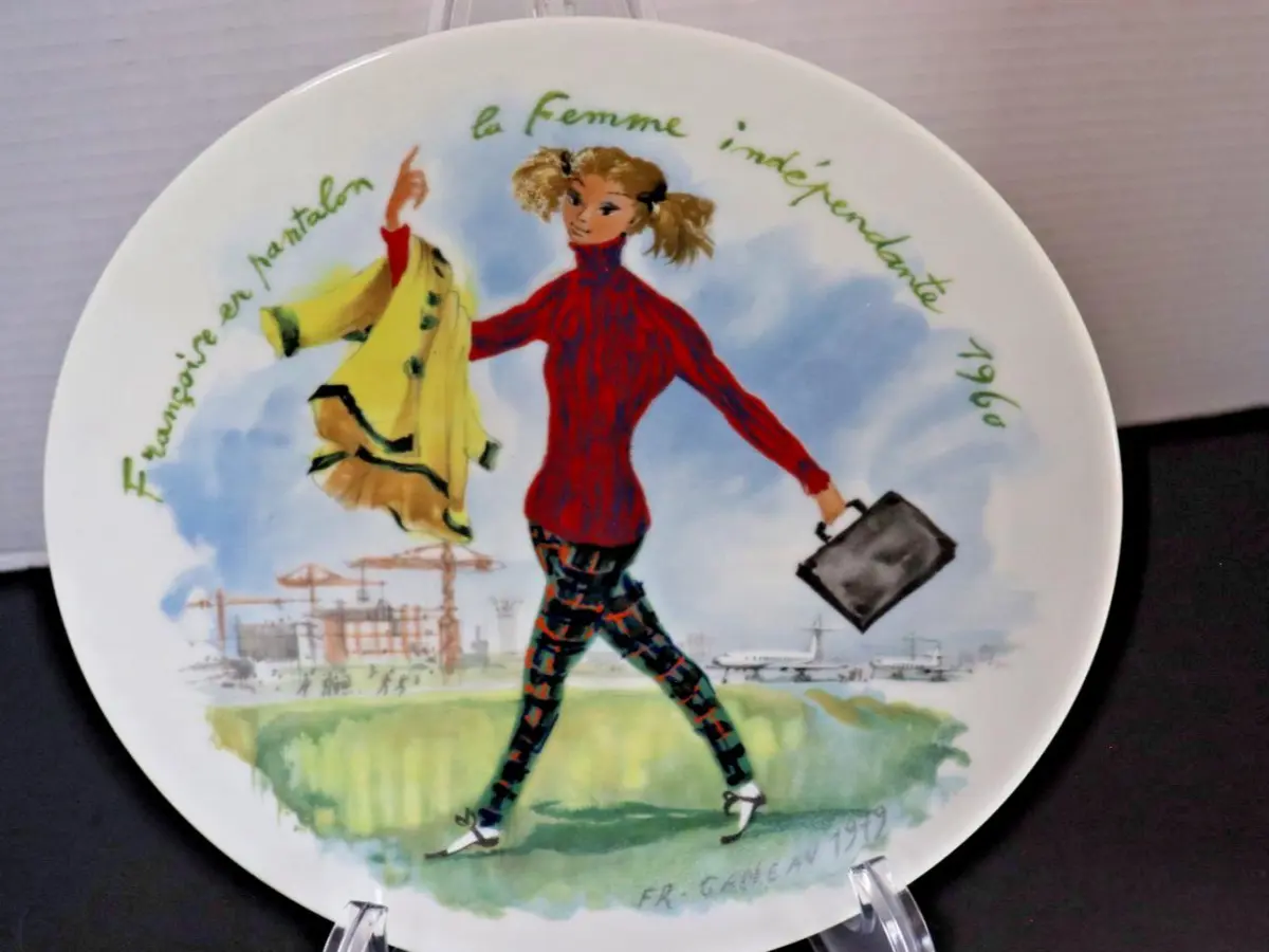 Francoise in Trousers Porcelain Plate - Vintage 1960s Limoges Art