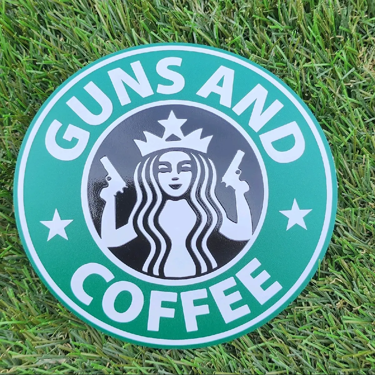 Guns and Coffee 6" inch Round Sticker, 2- Pack