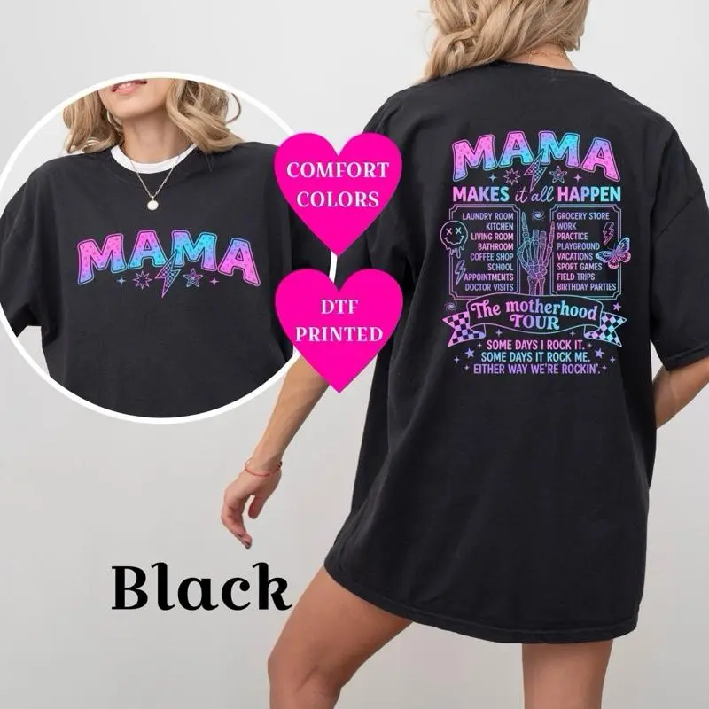 Mama Makes It All Happen T-shirt Comfort Colors Summer Everyday Style Short sleeve casual comfortable super soft relaxed fit unisex Sizing womenswear Streetwear vintage Crewneck Printed Loose Graphic #giftformom #relatable #busymomlife