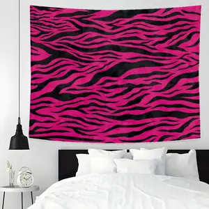 Sexy Pink Zebra Pattern Design Modern Stripe Design Large Tapestry Wall Hanging, Multiple Sizes Polyester Fabric for Wall Decoration, Easy to Clean and Maintain. Soft and Durable Material, Suitable for Living rooms, Bedrooms, Homes and Parties.