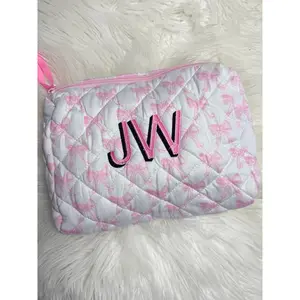 Pink Bow Embroidered Toiletry Bag