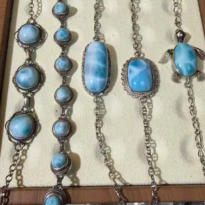 S925 Sterling Silver Natural Larimar Bracelet