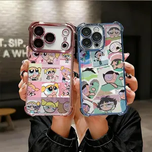 Fresh and lively colors, sweet, cool, and cute power girl aesthetic high-temperature resistant TPU phone cases and silicone screen protectors, durable, shockproof, and non-slip protective accessories, suitable for iPhone series (17, 16 Pro Max, 15, 14 Plu