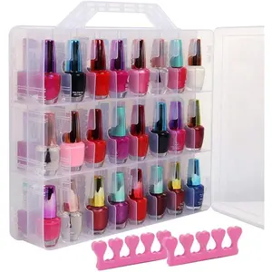 Portable Nail Polish Organizer, Clear Double Side Nail Polish Holder,Gel Nail Storage for 48 Bottles with 6 Adjustable Dividers in Each Side Space Saver