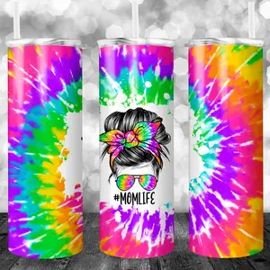 Mom Life Rainbow Tie Dye Drink Tumbler | Sublimation Tumbler | Coffee | Gift | Custom Name | 20oz Or 30oz | Rainbow | Tie Dye | Mom Life | Colorful