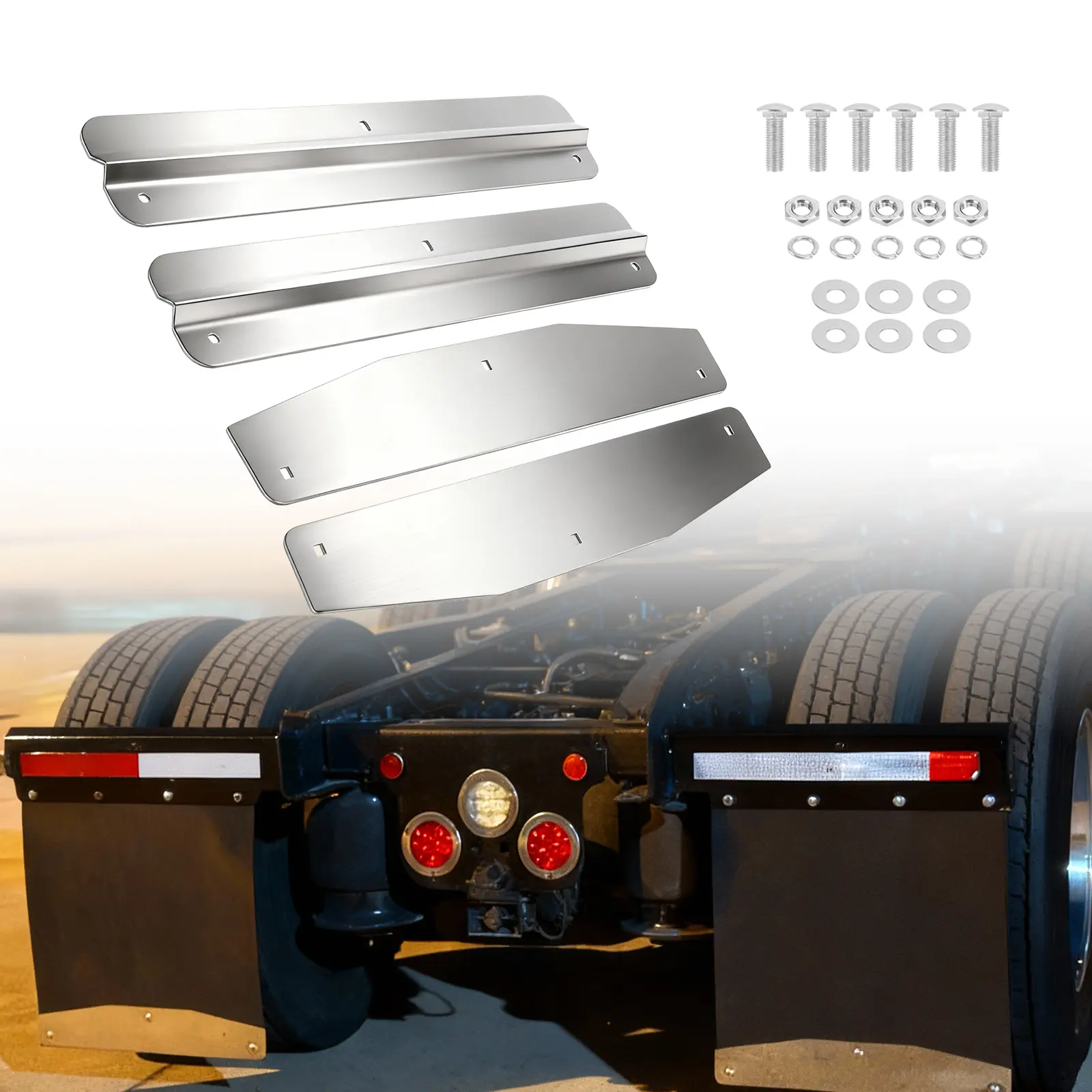 Yuleimy 4-Piece 24in Wide Solid Metal Mud Flap Weights for Trucks, Auto Parts Accessories - 4in Tall Heavy-Duty Anti-Sail Bottom Plates, Durable Against Harsh Road Elements, Semi Truck Hardware Only, 4 Inches Tall