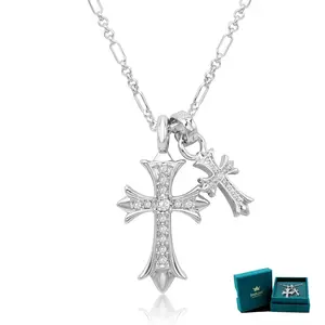 Double Cross Necklace for Women Men Boy Jewelry Birthday Gifts 18K Gold Plated Necklace Jewelry for Women Trendy Double Cross Necklace for Girls Chains