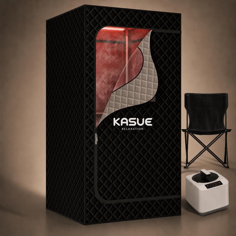 Upgraded Infrared Sauna Box for Relaxation,Detoxification,Portable Steam Sauna for Home with XL Steamer,Folding Chair,Multiple Layered Full Body Sauna Tent for Spa,Indoor,Outdoor,Gym-Black