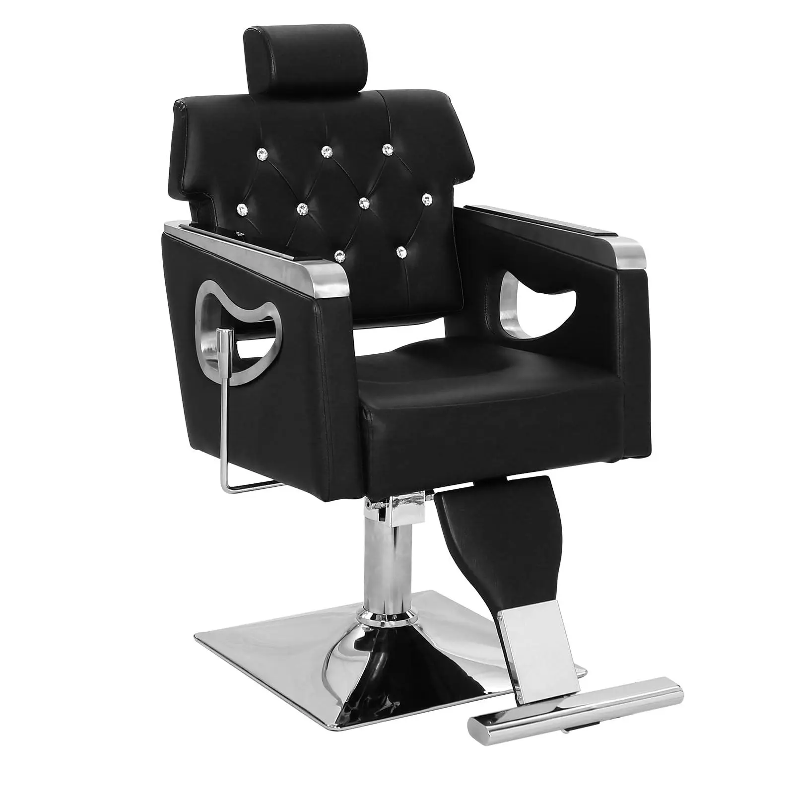 GAOMON Black & Chrome Styling Vintage Salon Chair for Hair Stylists, Water-Resist PU Leather, High-Density Sponge Cushion, Curved Back, Hydraulic Height Adjustment, 360° Swivel, Easy Setup, Professional Use