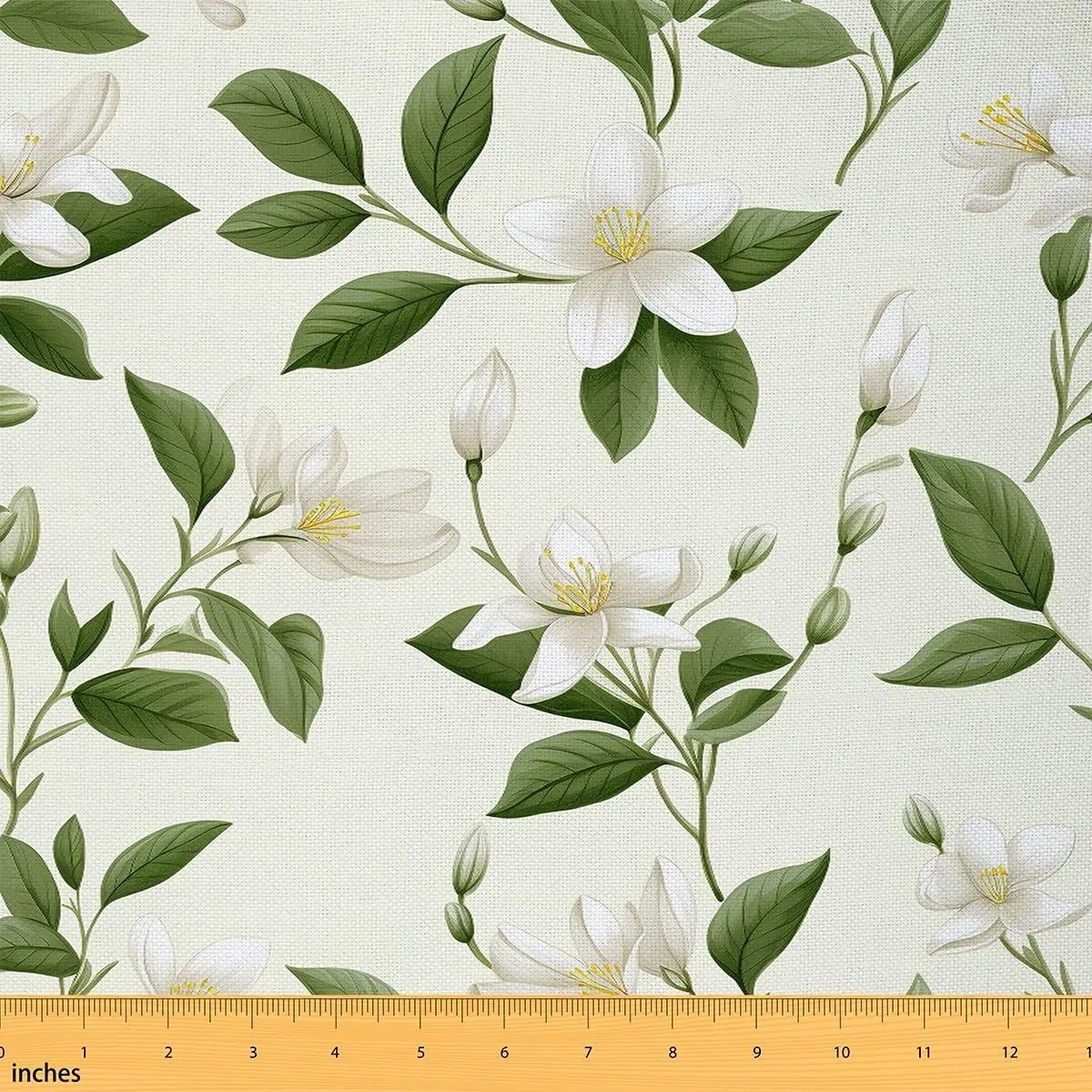 Flowers Flannel Fabric,Beautiful Florals Leaves Craft Patchwork Upholstery Fabric,Farmhouse Indoor Not Stretchy Decor,Botanical Decor,Green White