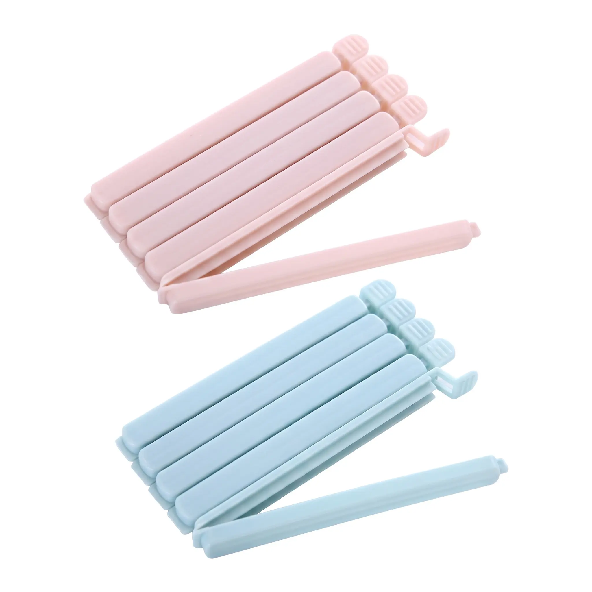 Silicone Food Seal Clips with Hooks, 5-Pack Light Blue/Pink Kitchen Bag Sealers, Leakproof Snack Pouch Closures