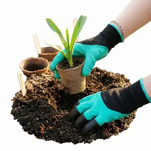 Garden Genie Gloves with 4 ABS Claws Waterproof Latex Coating Breathable Knit Fabric Puncture Resistant Protective Work Gloves for Digging Planting & Raking