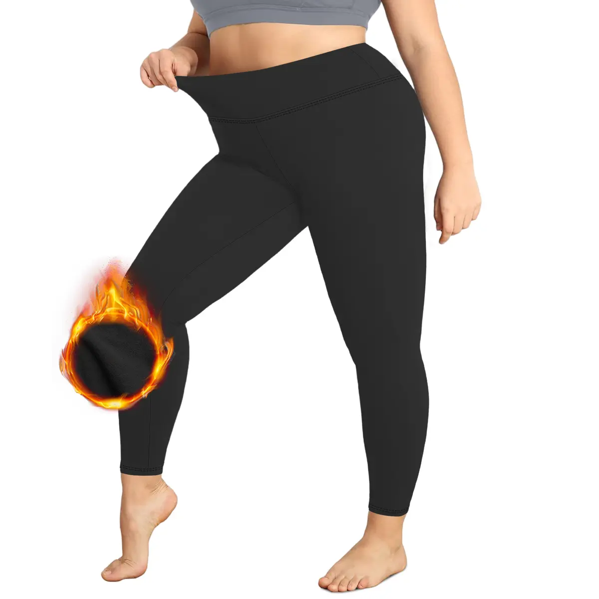 Plus Size Fleece Lined Leggings with  NO Pocket for Women High Waist Soft Stretch Warming Thermal Winter Full Length Leggings Workout Pants Yoga Pants Plus Size Black Leggings