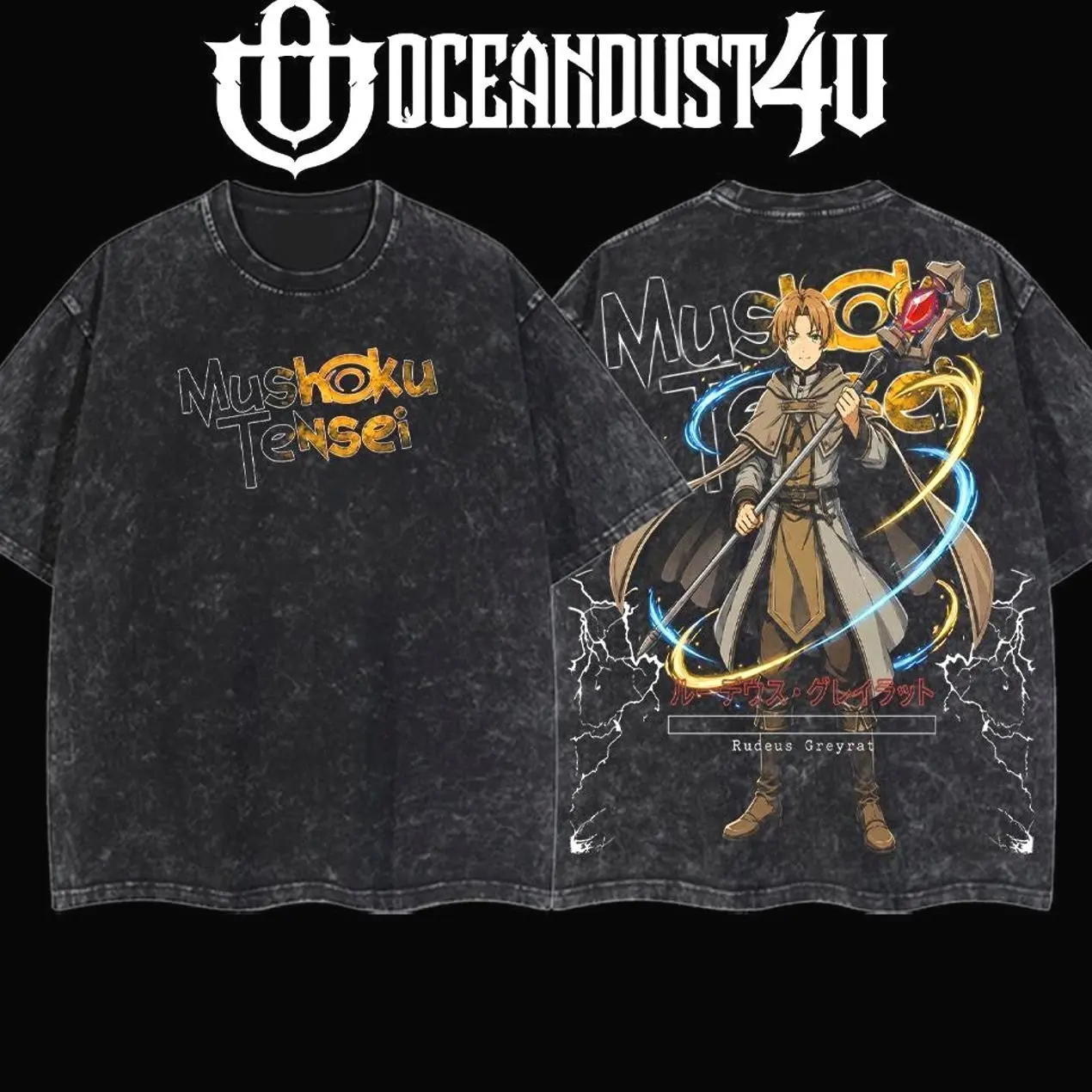 OceanDust4U Mushoku Tensei Rudeus Greyrat Unisex 100% Premium Cotton Fabric Hoodie & T-Shirt - Oversized, Pre-Washed, American-Made Menswear Classic KR8