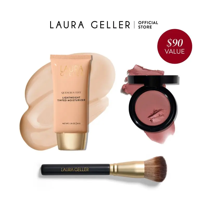 Laura Geller Fresh & Hydrated Face Essentials 3 PC Set Quench-n-Tint Hydrating Tinted Moisturizer Wonder Balm The Wonder Brush Laura Geller Fresh & Hydrated Face Essentials 3 PC Set Quench-n-Tint Hydrating Tinted Moisturizer Wonder Balm The Wonder Brush