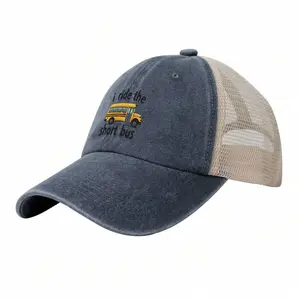 1pc I Ride The Short Bus Driver Vintage School Bus Drivers Mens And Womens Washable Hat, Funny Graphic Print Text Letters Unisex Adult Adjustable Washed Denim Baseball Cap, Fashion Casual Sun Hat Mesh.