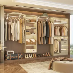 59"-132" Closet System With Adjustable Shelves And Drawers, Multi-Functional Combination Wardrobe System Walk-in Closet Oragnizer with Hanging Rods