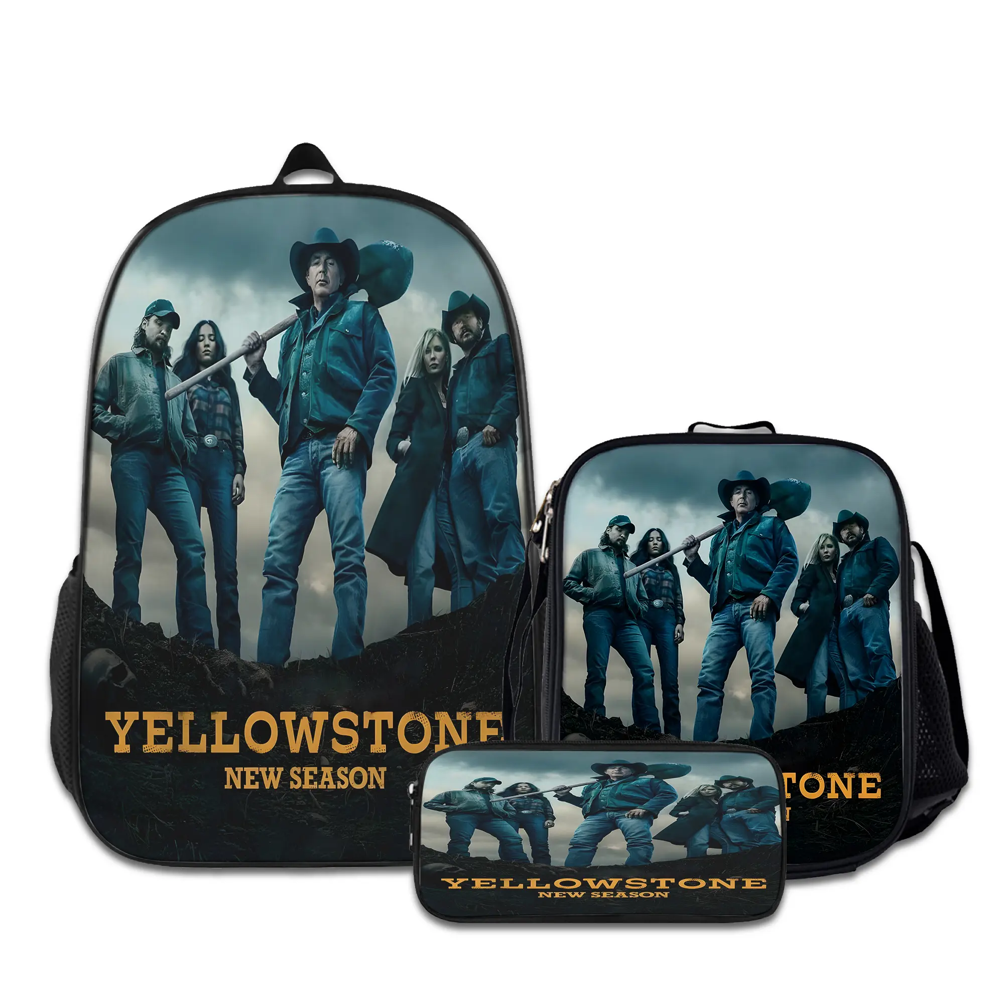 3PCS YELLOW-STONE-3-Backpacks for Girls Set, Cute School Backpack for Girls Boys with Lunch Box and Pencil Case, Aesthetic Bookbag for Teens, Lightweight Classic Backpack for Travel, Work, Picnic A-79