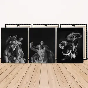 3 Counts Wooden Framed Canvas, Canvas Painting, Classic Greek Mythology Sculpture Images, Exquisite Artistic Poster, Perfect Living Room Decoration, Modern Art, Fashion Family Poster, Wall Art Decoration, Odorless, Artwork